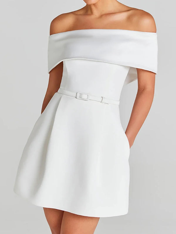 Women Belt Patchwork Short Sleeve Mini Dress for Spring Summer