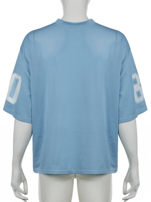 IAMSURE Sporty Activewear Number Printed T Shirt Casual Loose O-Neck Short Sleeve Tees Women 2024 Summer Fashion Streetwear Lady