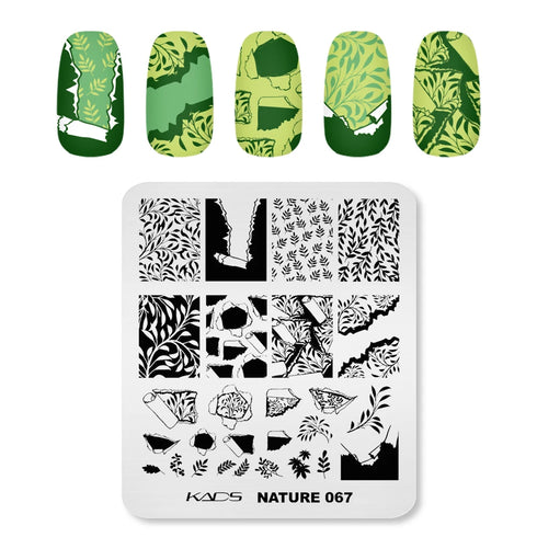 Nature-Inspired Nail Art Stamping Plate - Stainless Steel DIY Manicure Tool with Leaf and Umbrella Patterns for Stunning Nail Designs