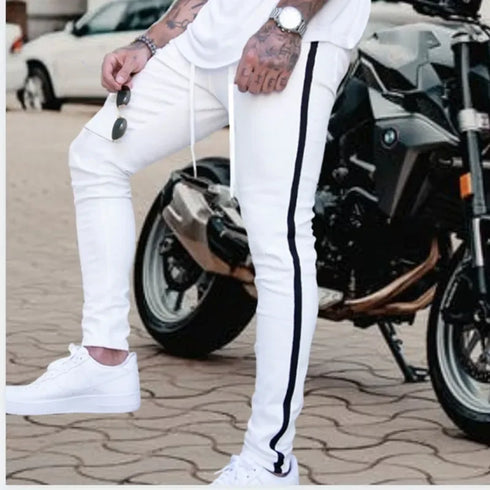 Stripes for Jeans Bike Skinny Jeans Men Stretch Denim Trousers