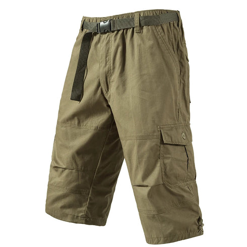 Mens Crop Pants Casual Cargo Shorts with Zipper Pockets
