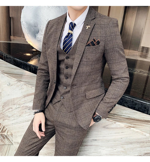 Stylish Business Casual Three-Piece Suit for Men with Vest and Trousers