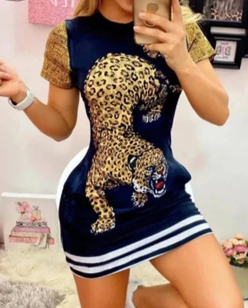 Summer Sexy Dress Women Casual Pocket Short Sleeve Bodycon Mini Dress
