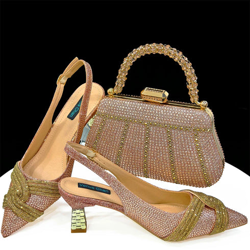 Italian Design Texture Shoes And Bags Rhinestones High Heels