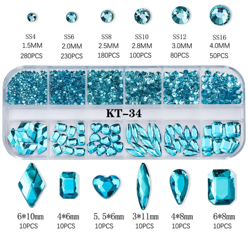 Luxury 3D Mixed-Shape Rhinestone Nail Jewelry with Shimmering Crystals for Stunning Fall Nails - Flat-Back Nail Decoration Set in a Stylish Box