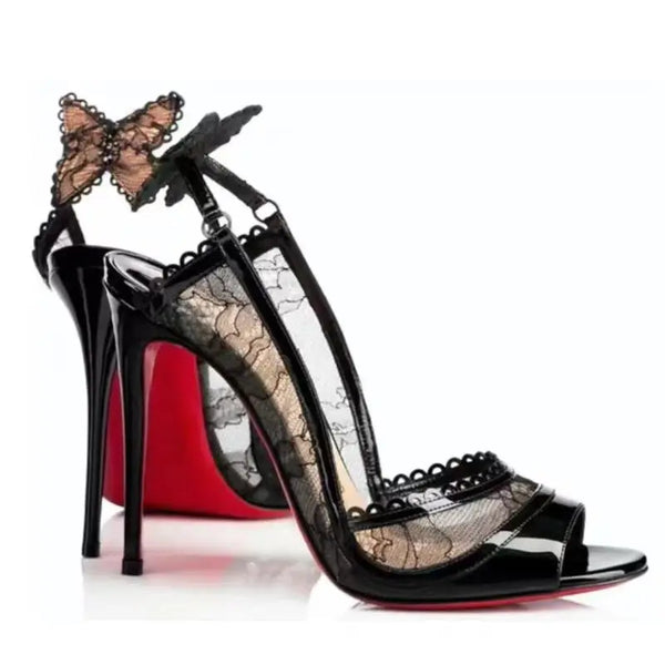 Lace Bowknot Fishmouth Thin High Heels Sandals Elegant