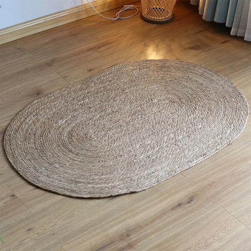 Woven Rattan Round Carpet Natural Straw Rug for Living Room Bedroom Floor Mat