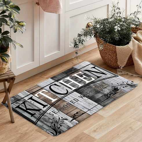 Kitchen Letter Print Area Rug Non-Slip Flannel Carpet Machine Washable for Home Living Room Bedroom