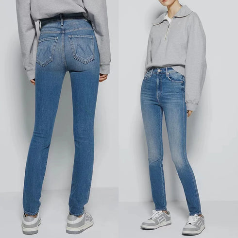High Elastic High Waist Slim Fit Denim Pants for Women