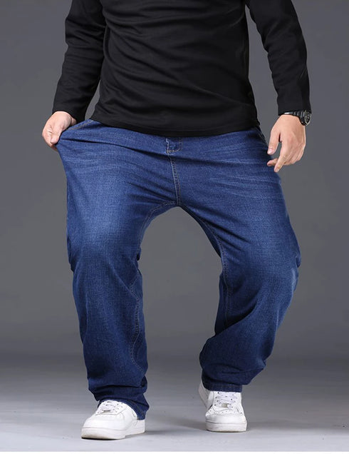 Plus Size Mens Jeans Loose Denim Straight Leg Stretch Casual Trousers