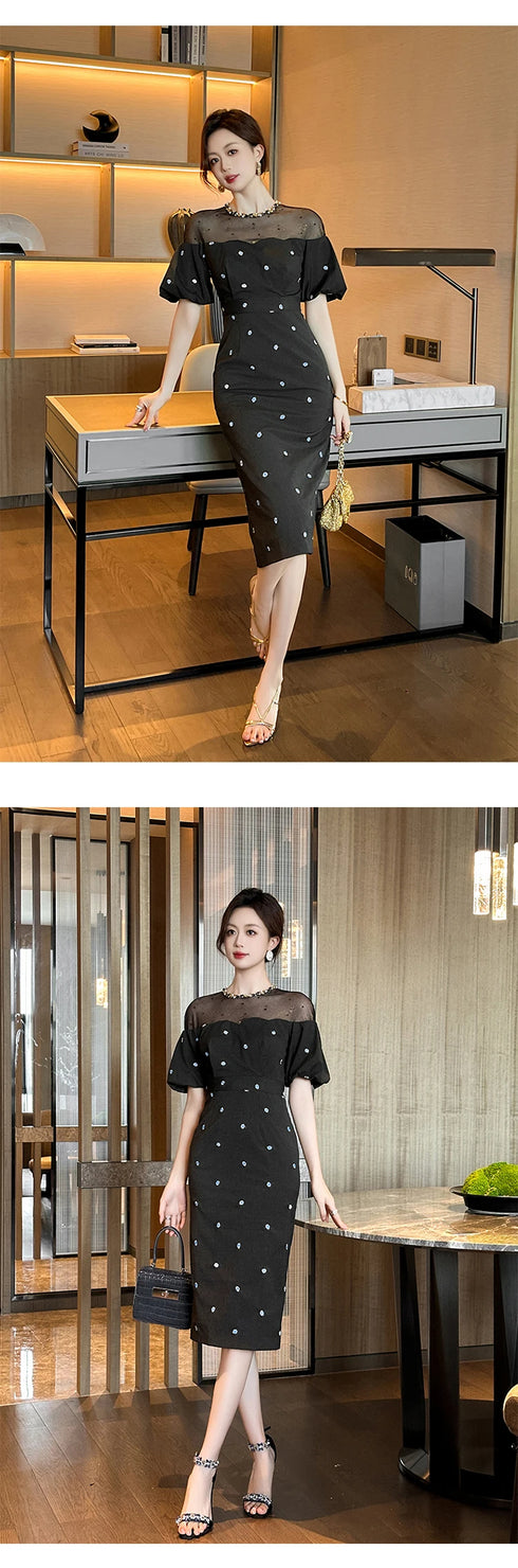 Work Style Striped Floral Formal Occasion Dress Women Clothes