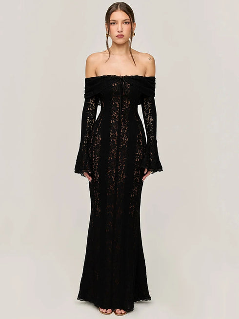 Mozision Lace Off-shoulder Sexy Maxi Dress Elegant Evening Dress
