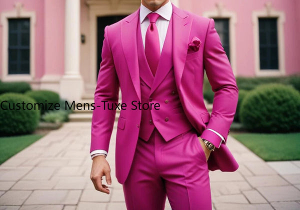 Men's Pink 3 Piece Suit Slim Fit Elegant Formal Casual Attire