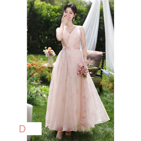 Off Shoulder Bridesmaid Dress Elegant Bubble Sleeve Floral Print Aline Gown For Party
