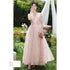 Off Shoulder Bridesmaid Dress Elegant Bubble Sleeve Floral Print Aline Gown For Party