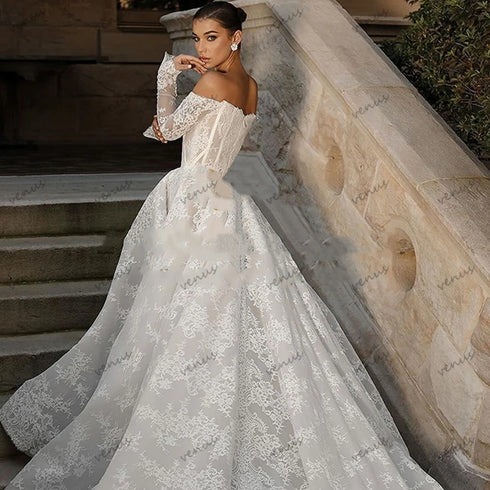 Gorgeous Wedding Dresses Elegant Bridal Gowns Off The Shoulder A-Line Full Sleeves