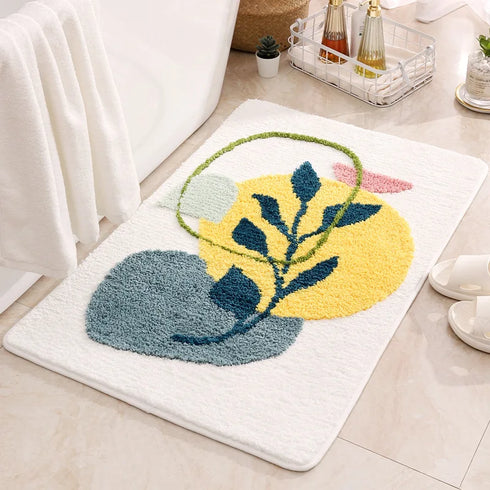 Leaves Microfiber Polyester Bath Mat Non Slip Shower Accent Rug for Bathroom Home Decor
