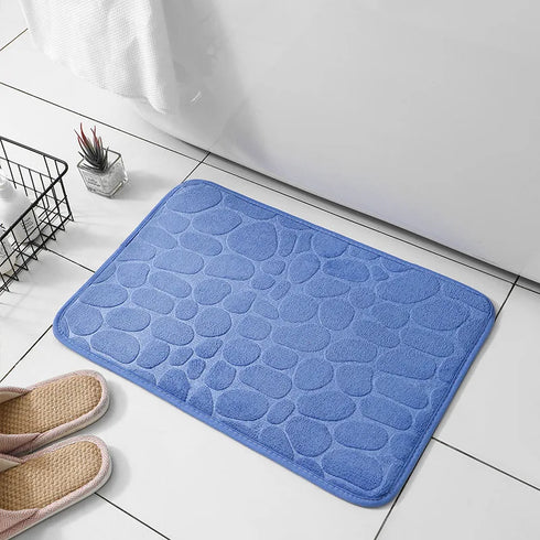 Pebble Embossed Coral Velvet Bathroom Non Slip Mat Quick Drying Machine Washable Floor Rug