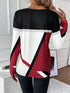 Casual Women's Geometric Print Long Sleeve T-Shirt Loose Fit O-Neck Tee