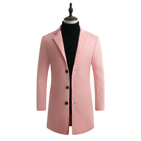 Men's Slim Fit Trench Coat for Fall and Winter - Stylish Woolen Blended Outwear for Business Casual and Travel