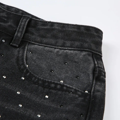Stylish Casual Straight Leg Jeans for Women with Rhinestone Details - Perfect for Fall Outfits and Everyday Wear