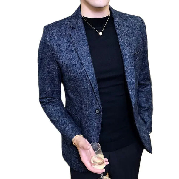 Elegant Vintage Check Blazer for Men - Stylish One Button Suit Jacket Perfect for Weddings and Formal Occasions