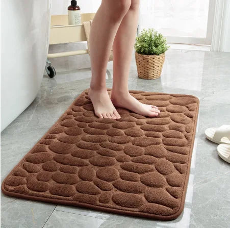 Cobblestone Embossed Non-Slip Bathroom Mat Memory Foam Rug for Shower Room and Bath