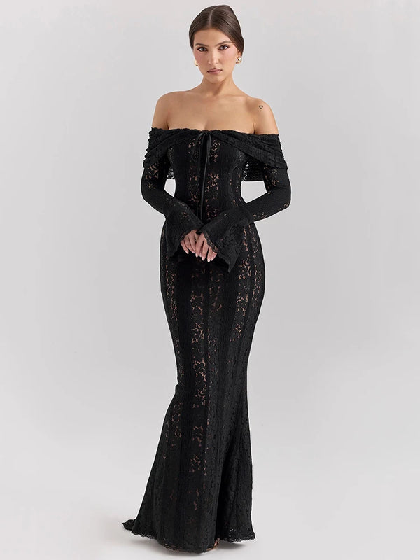 Mozision Lace Off-shoulder Sexy Maxi Dress Elegant Evening Dress