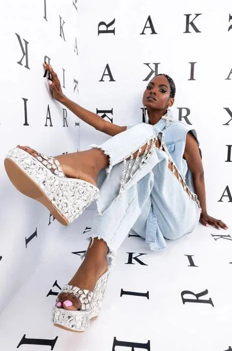 High Waist Ripped Jeans for Women Denim Wide-Leg Style