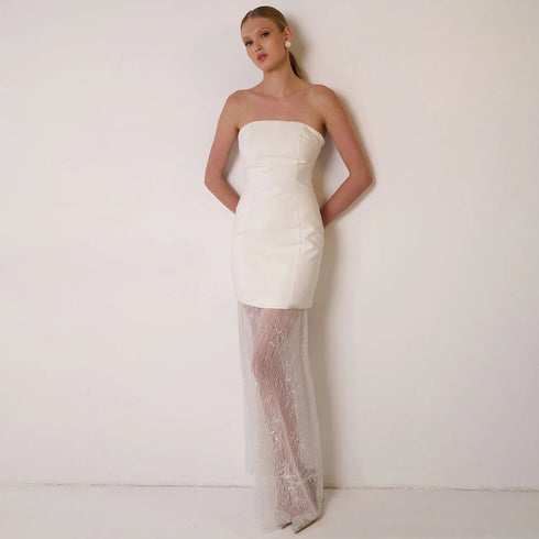 Wedding Dress Bridal Gown Satin Sheath Lace Strapless Silhouette for Civil Ceremony