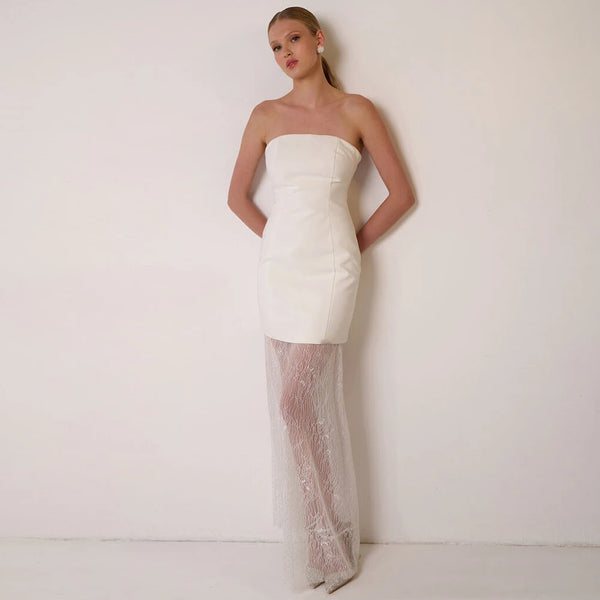 Wedding Dress Bridal Gown Satin Sheath Lace Strapless Silhouette for Civil Ceremony