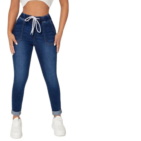 Autumn and Winter Women's Stretch Elastic Waist Jeans Fashion Skinny Ankle-Length Denim Pants