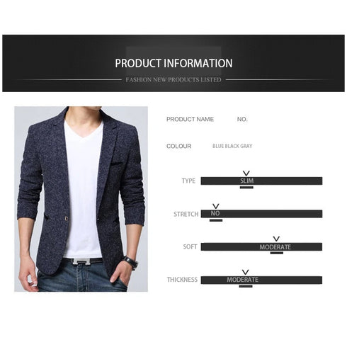 Sophisticated Slim Fit Men's Blazer Jacket for Wedding, Prom & Business
