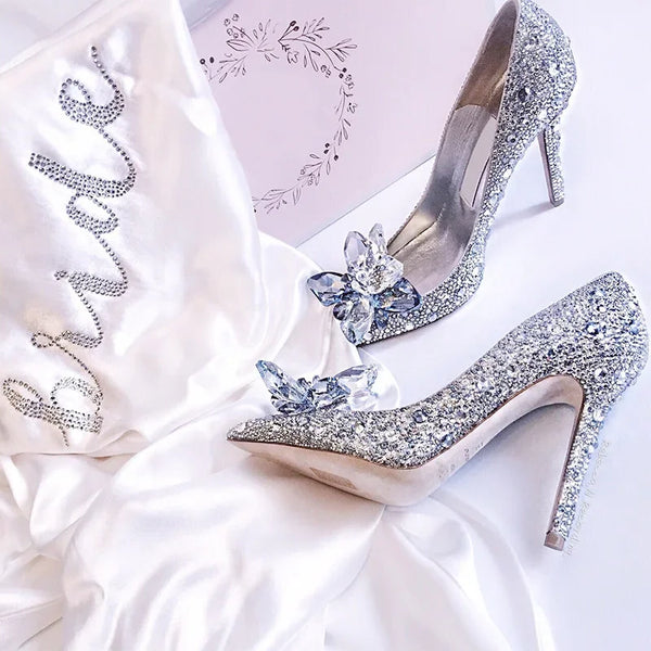 Luxury Brand Crystal Wedding Shoes for Women Heels