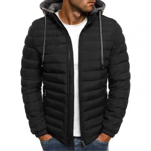Oversized Men's Detachable Hat Padded Hooded Cardigan with Drawstring - Thick Warm Winter Jacket Outerwear for Casual Style