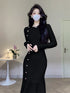 Korean Chic French Knitted Dress Women Long Sleeve Fishtail Bodycon