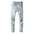 Men's Slim Crystal Ripped Patchwork Denim Pencil Pants for Street Style