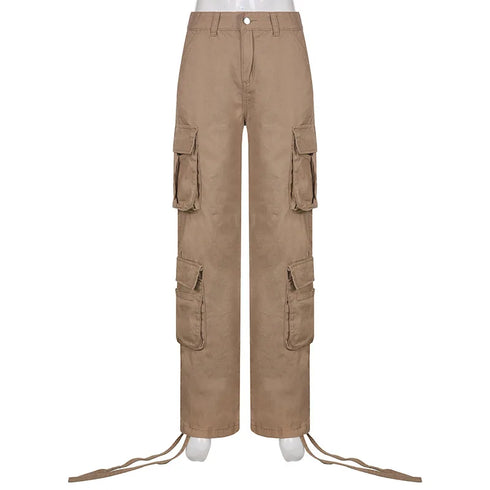Vintage-Inspired Low Waist Y2K Cargo Pants for Women - Trendy Straight Denim Jeans with Pockets for Effortless Streetwear Looks and Fall Outfits with Jeans