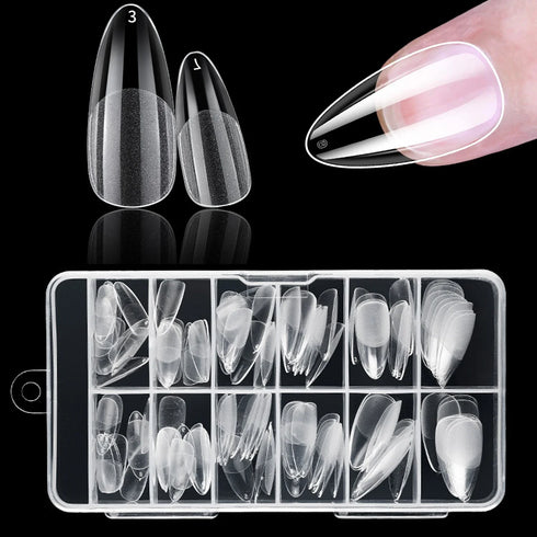 120Pcs Clear Frosted Stiletto, Almond, and Square Fake Nails - Full Coverage Gel X Coffin Manicure Tips for Stunning Autumn Nails