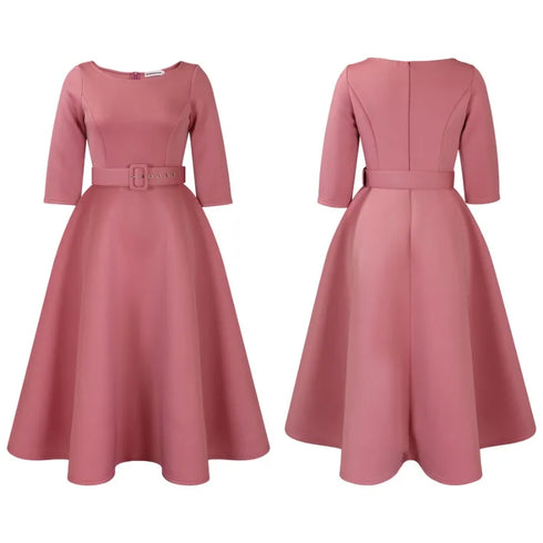 Elegant Women Party Dresses A Line with Waist Belt for Classy Office and Wedding Guests