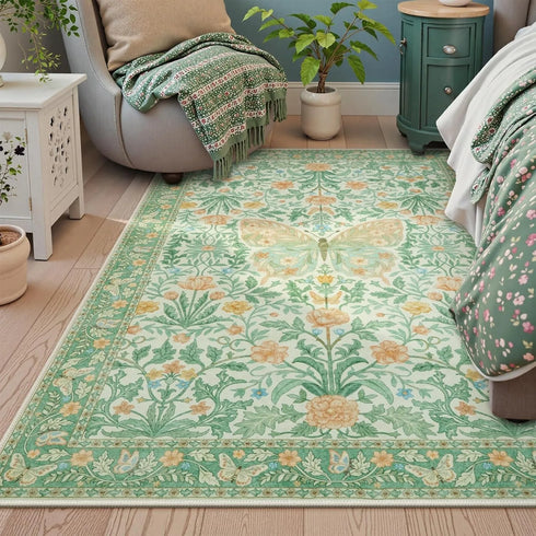 Floral Butterfly Area Rug for Bedroom and Living Room Soft Non-Slip Floor Mat
