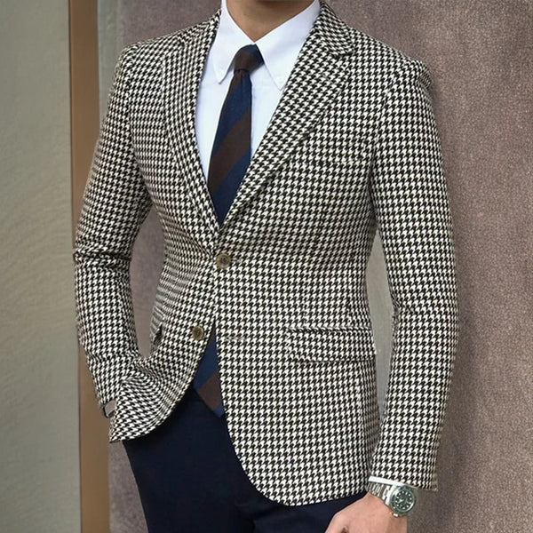 Casual Slim Fit Houndstooth Plaid Blazer Jacket for Men - Stylish Male Coat Fashion