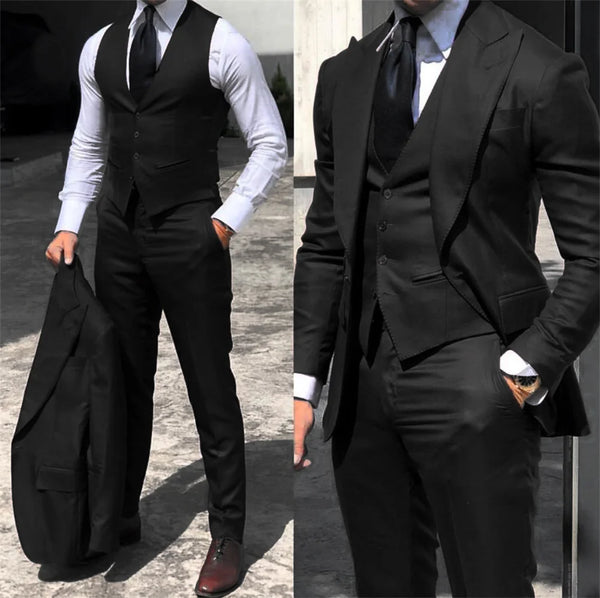 Black Classic Men Suit 3 Pieces Tuxedo Groomsmen Wedding Set