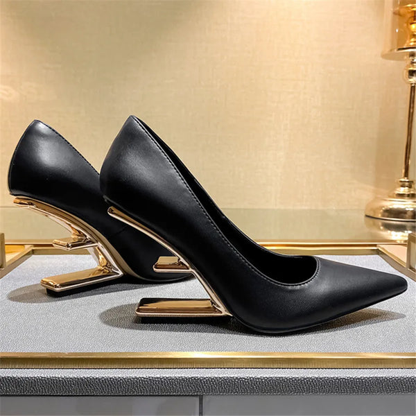 Women Pumps Pointed Toe High Heels Strange Heel Wedges