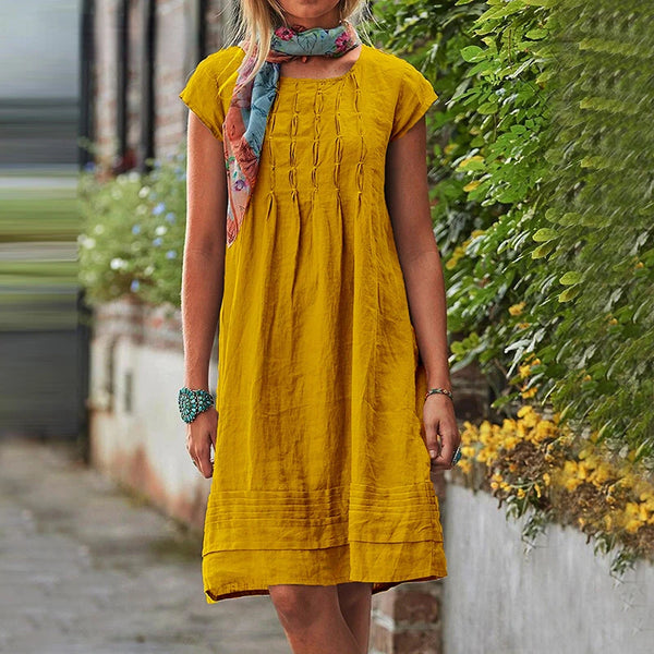 Elegant Women's Summer Beach Dress Casual O Neck Short Sleeve