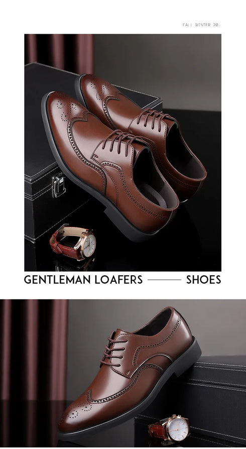Men Classic Retro Brogues Lace Up Business Leather Shoes Formal Office Flats Wedding Party Oxford Shoes
