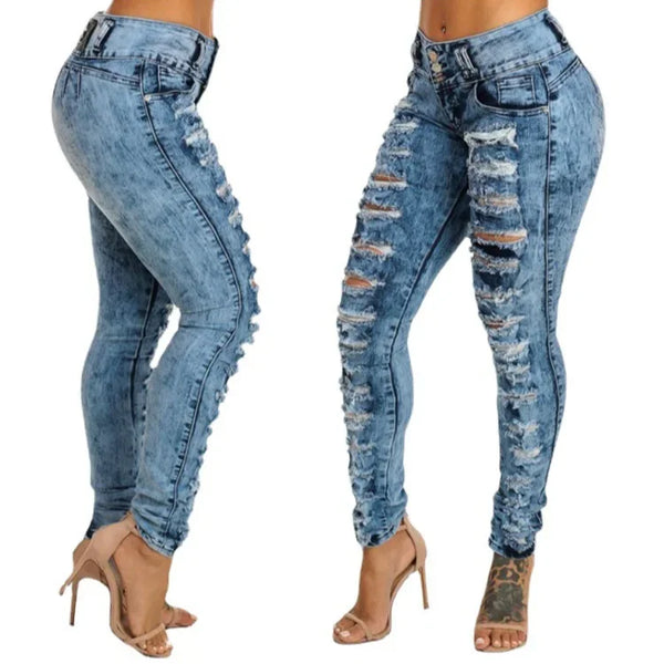 Jeans Ankle Length Women Pencil Ripped High Waist Skinny Pants
