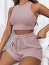 Chic Women's Sleeveless Waffle Two-Piece Set: Casual Tethered Shorts and Stylish Waist Vest for Effortless Spring/Summer Fashion Inspo