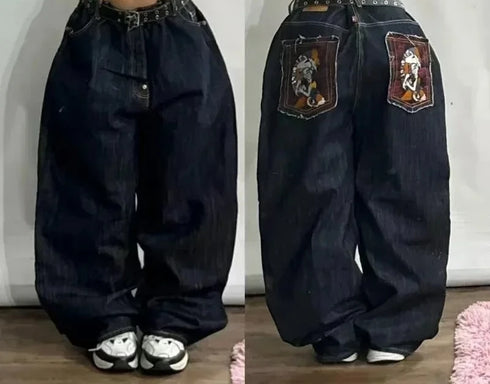 Baggy Jeans Women Wide Leg High Waist Vintage Washed Print Streetwear Casual Everyday Relaxed Fit