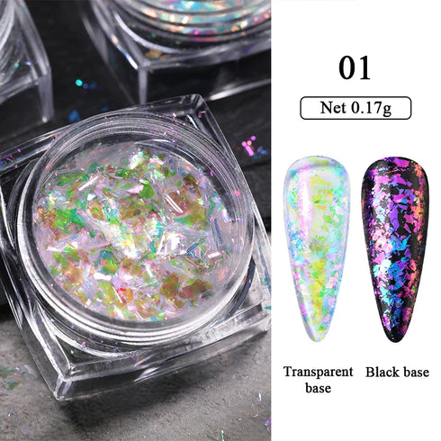 Sparkly Chameleon Nail Glitter Flakes - Irregular Gradient Sequins Powder for Gel Polish Nail Manicure Decoration and DIY Charms